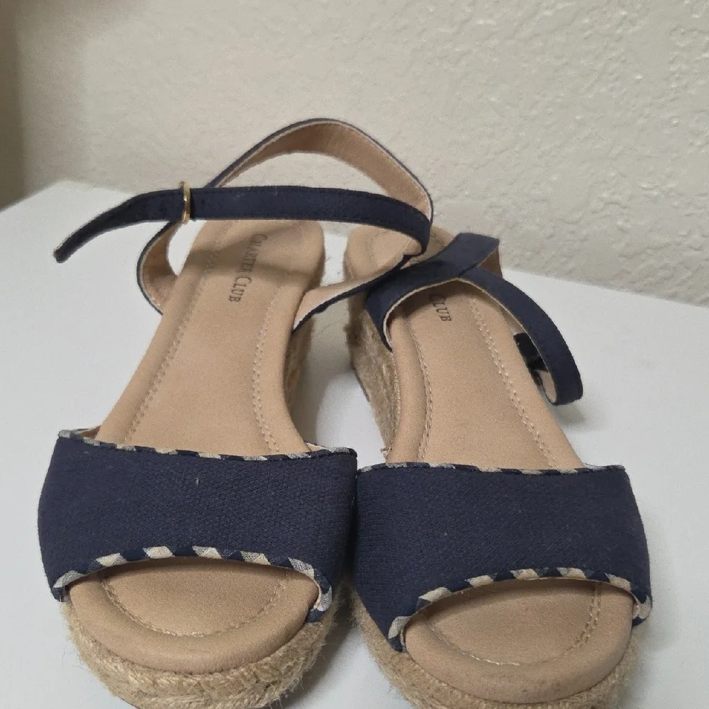 Charter Club Women's Navy and Tan Espadrilles Size 7